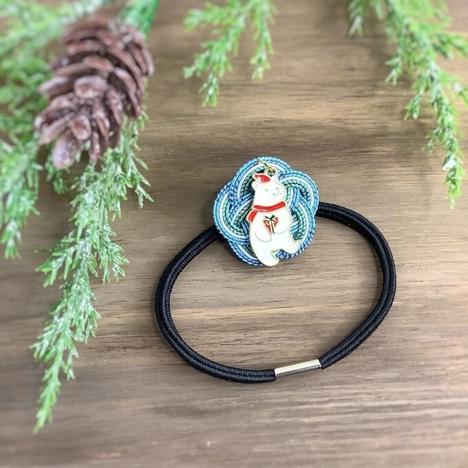 水引 ヘアゴム【サンタベア】ブルー クリスマス しろくま