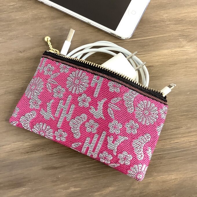 【おめでたうさぎ】畳縁 ぺたんこ ミニポーチ カードケース 小銭入れ つつじ色 ぼたん色 ピンク シルバー 縁起物 兎