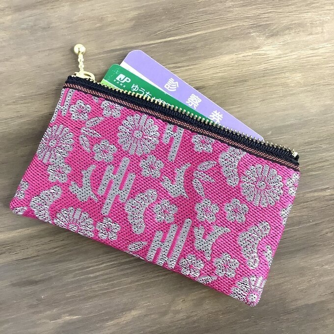 【おめでたうさぎ】畳縁 ぺたんこ ミニポーチ カードケース 小銭入れ つつじ色 ぼたん色 ピンク シルバー 縁起物 兎