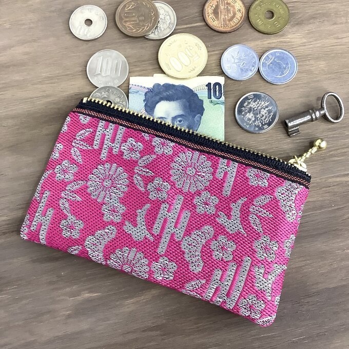 【おめでたうさぎ】畳縁 ぺたんこ ミニポーチ カードケース 小銭入れ つつじ色 ぼたん色 ピンク シルバー 縁起物 兎