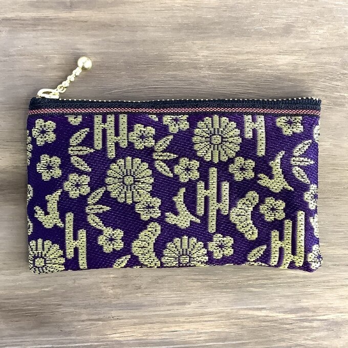 【おめでたうさぎ】畳縁 ぺたんこ ミニポーチ カードケース 小銭入れ 和紫 金 縁起物 兎