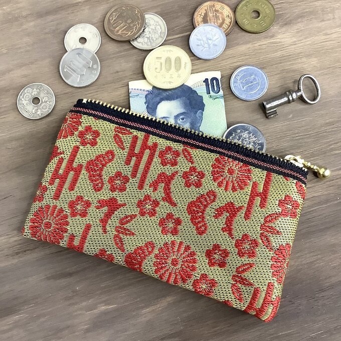 【おめでたうさぎ】畳縁 ぺたんこ ミニポーチ カードケース 小銭入れ 金 赤 縁起物 兎