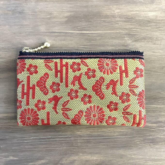 【おめでたうさぎ】畳縁 ぺたんこ ミニポーチ カードケース 小銭入れ 金 赤 縁起物 兎