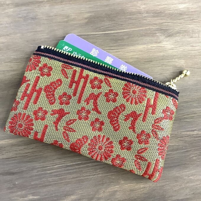 【おめでたうさぎ】畳縁 ぺたんこ ミニポーチ カードケース 小銭入れ 金 赤 縁起物 兎