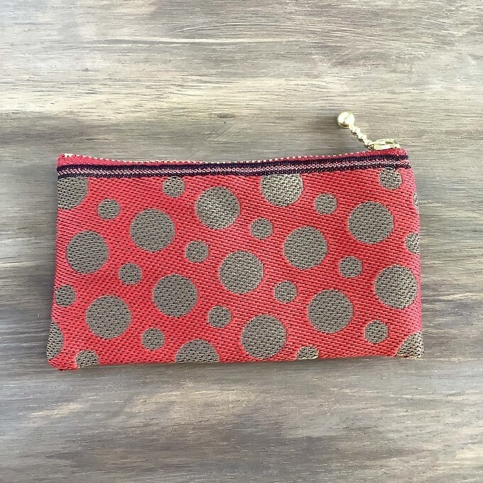 【水玉】畳縁 ぺたんこ ミニポーチ カードケース 小銭入れ 赤×金 クリスマス 新年 キラキラ