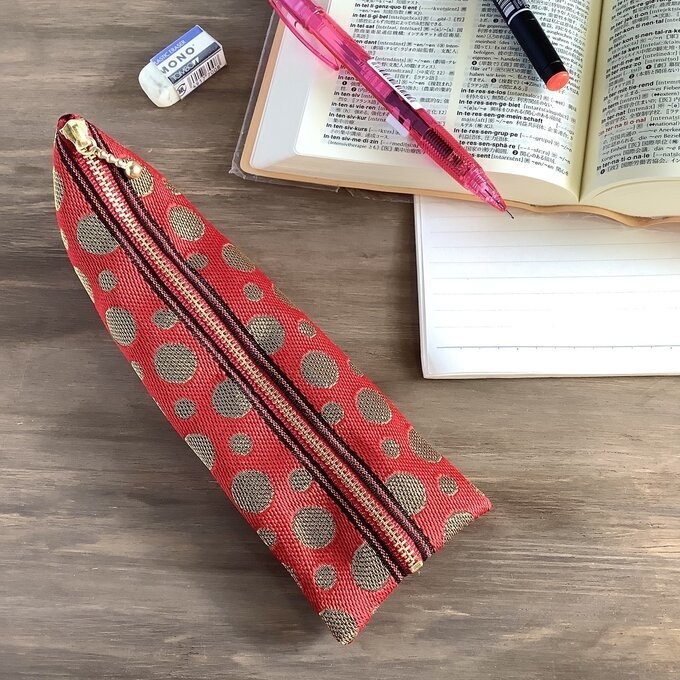 【水玉】畳縁 ぺたんこ ミニポーチ カードケース 小銭入れ 赤×金 クリスマス 新年 キラキラ