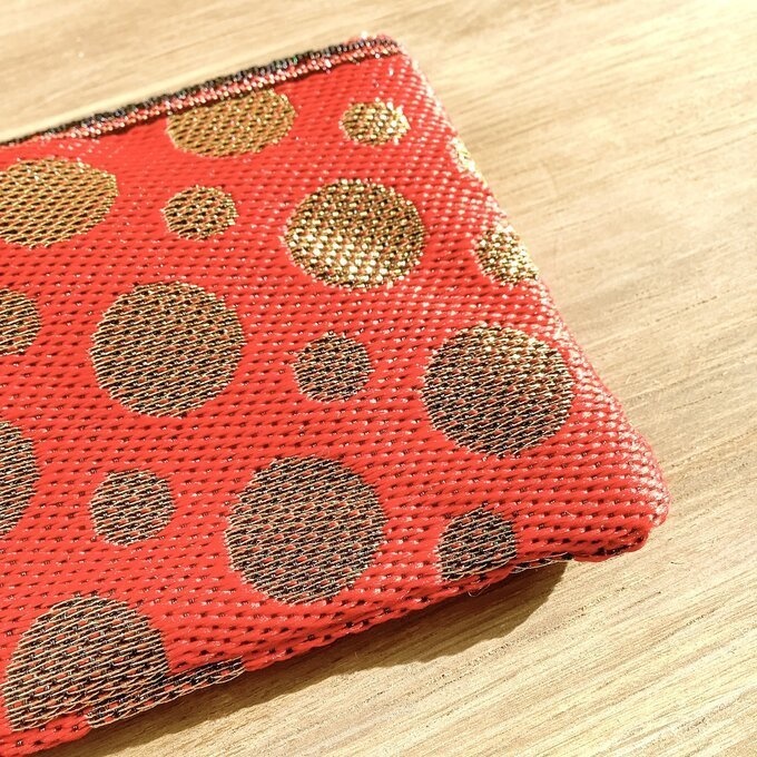 【水玉】畳縁 ぺたんこ ミニポーチ カードケース 小銭入れ 赤×金 クリスマス 新年 キラキラ
