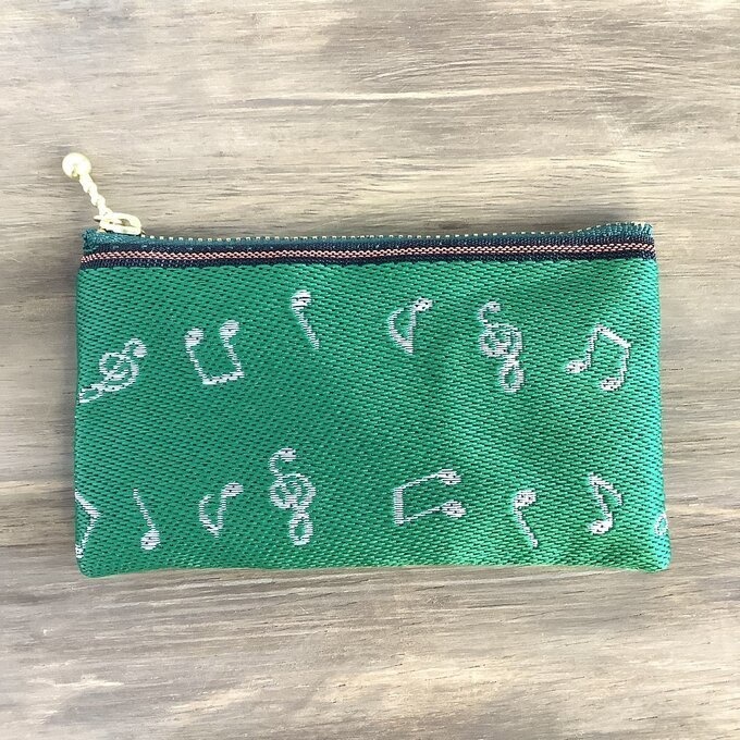 【音符】畳縁 ぺたんこ ミニポーチ カードケース 小銭入れ 緑 白 音楽 楽譜