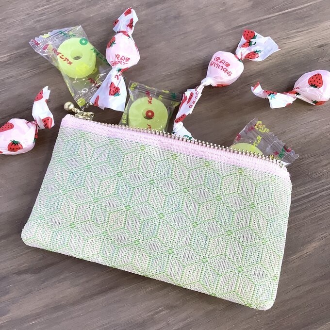 【春宵一刻】畳縁 ぺたんこ ミニポーチ カードケース 小銭入れ 麻の葉模様 桜色 薄緑 ピンク ニュアンスカラー