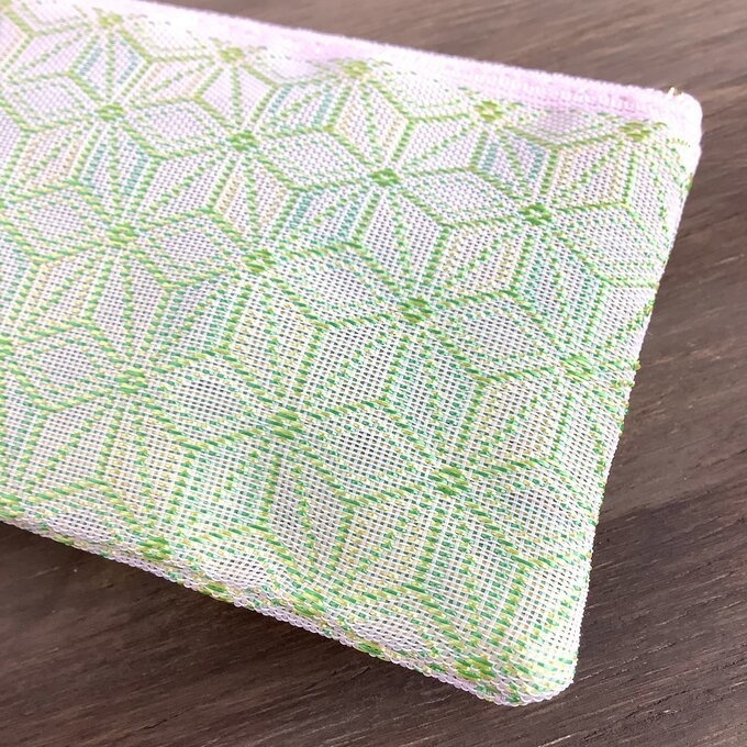 【春宵一刻】畳縁 ぺたんこ ミニポーチ カードケース 小銭入れ 麻の葉模様 桜色 薄緑 ピンク ニュアンスカラー