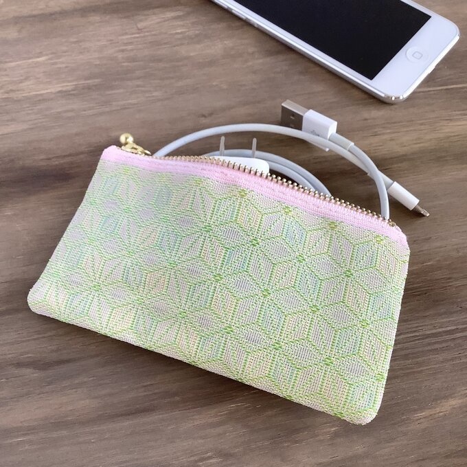 【春宵一刻】畳縁 ぺたんこ ミニポーチ カードケース 小銭入れ 麻の葉模様 桜色 薄緑 ピンク ニュアンスカラー