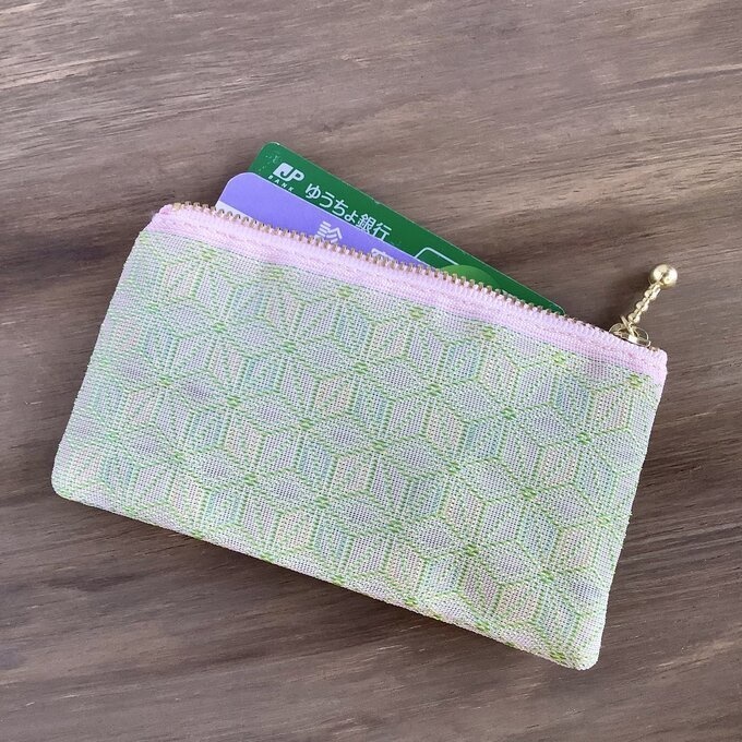【春宵一刻】畳縁 ぺたんこ ミニポーチ カードケース 小銭入れ 麻の葉模様 桜色 薄緑 ピンク ニュアンスカラー
