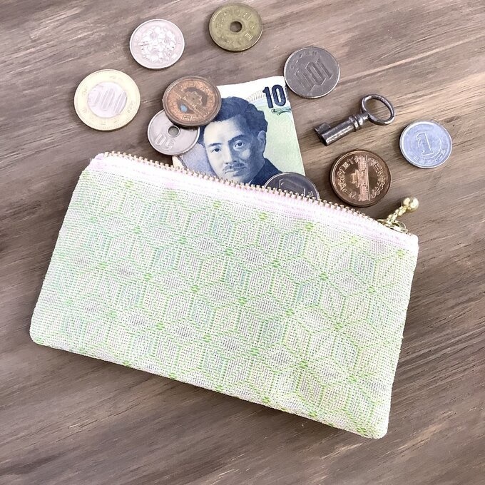 【春宵一刻】畳縁 ぺたんこ ミニポーチ カードケース 小銭入れ 麻の葉模様 桜色 薄緑 ピンク ニュアンスカラー