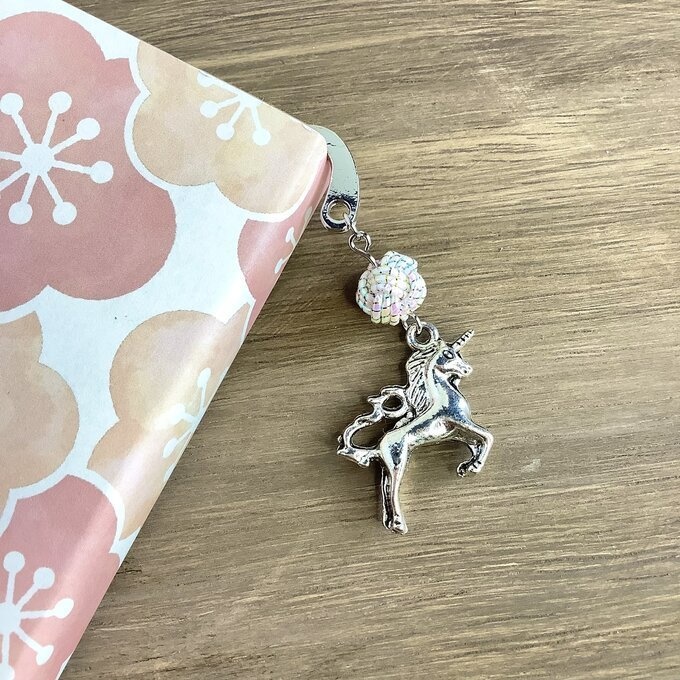 御朱印帳 しおり 水引【銀のユニコーン】ブックマーカー ファンタジー