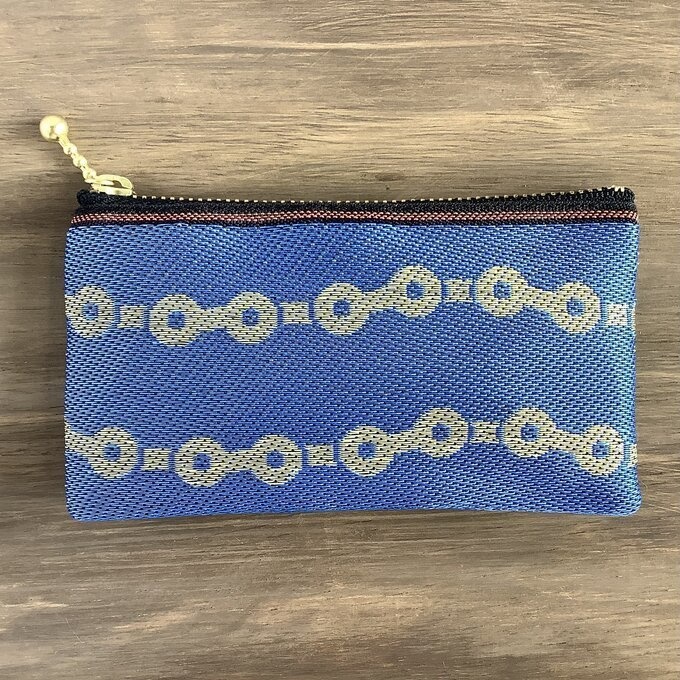 【鎖柄】畳縁 ぺたんこ ミニポーチ カードケース 小銭入れ チェーン 鎖 青 絆 繋がり