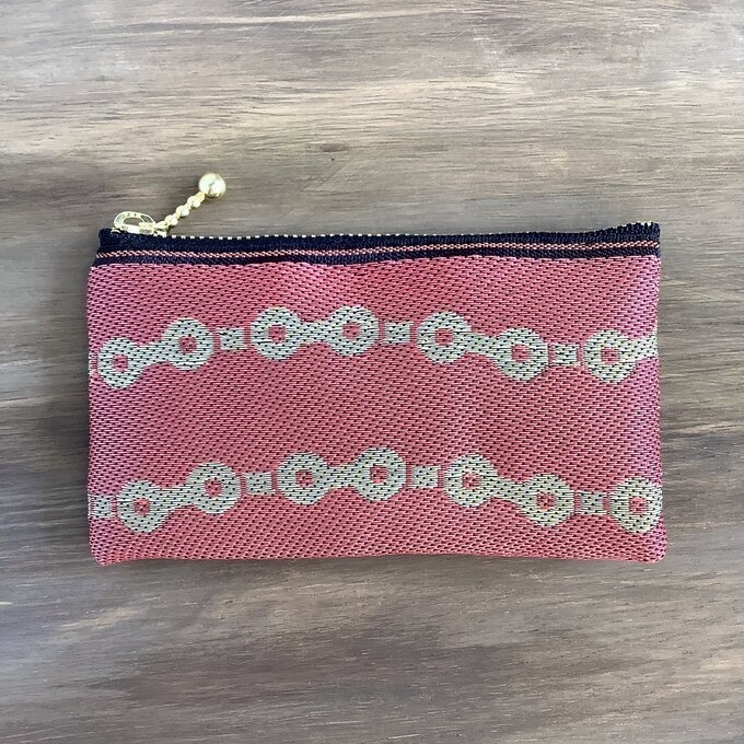 【鎖柄】畳縁 ぺたんこ ミニポーチ カードケース 小銭入れ チェーン 鎖 赤 絆 繋がり