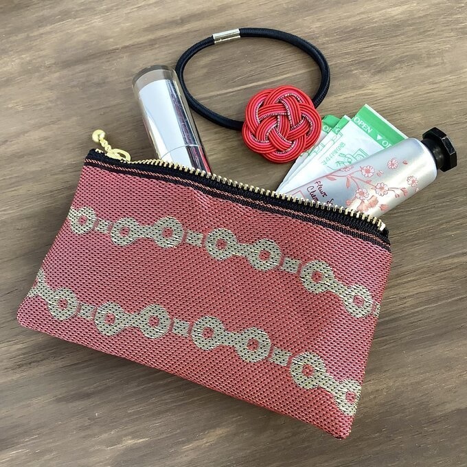 【鎖柄】畳縁 ぺたんこ ミニポーチ カードケース 小銭入れ チェーン 鎖 赤 絆 繋がり