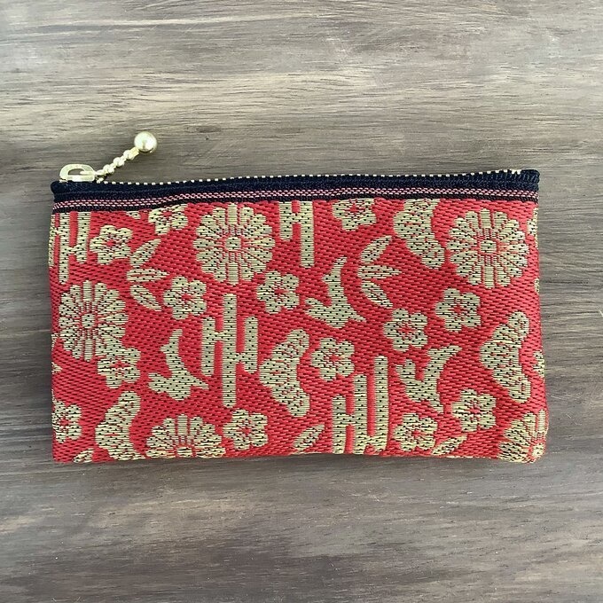 【おめでたうさぎ】畳縁 ぺたんこ ミニポーチ カードケース 小銭入れ 赤 金