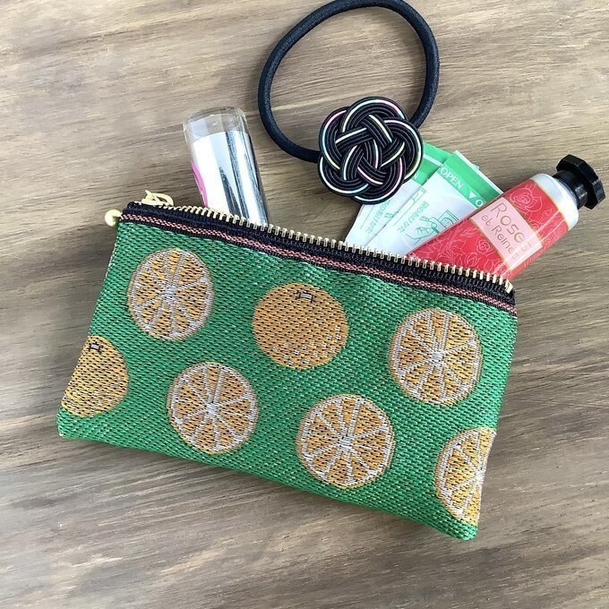 【みかん】畳縁 ぺたんこ ミニポーチ 小銭入れ カードケース 柑橘 オレンジ シトラス 緑