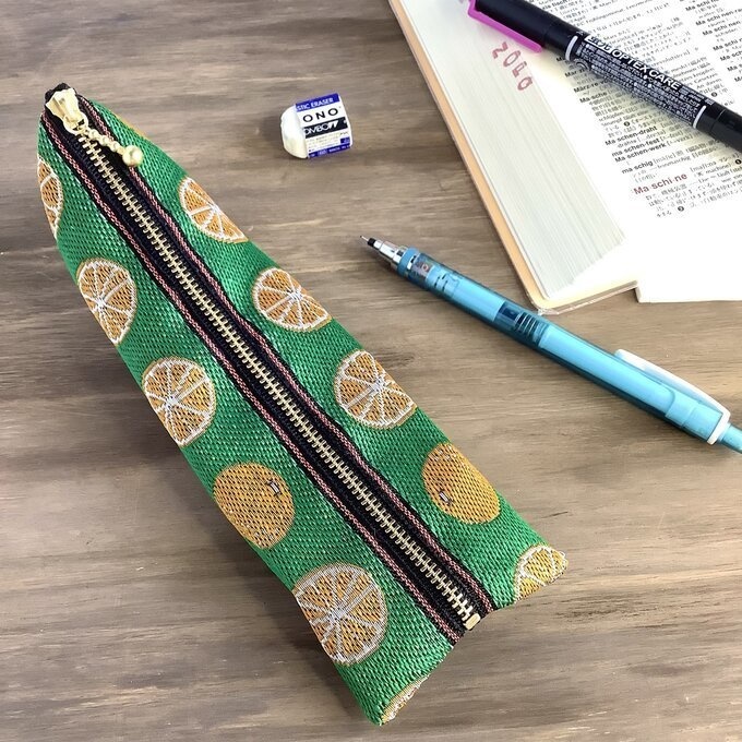 【みかん】畳縁 ぺたんこ ミニポーチ 小銭入れ カードケース 柑橘 オレンジ シトラス 緑