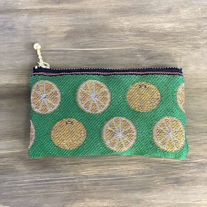 【みかん】畳縁 ぺたんこ ミニポーチ 小銭入れ カードケース 柑橘 オレンジ シトラス 緑