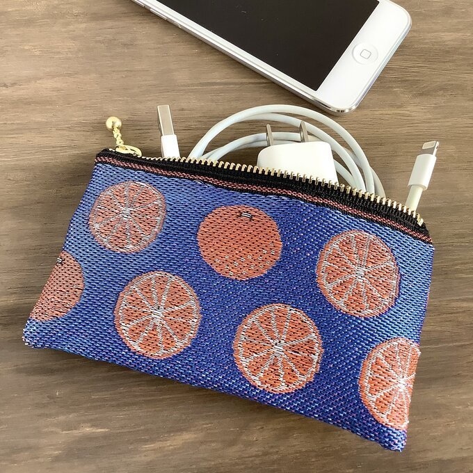 【みかん】畳縁 ぺたんこ ミニポーチ 小銭入れ カードケース 柑橘 オレンジ シトラス 青