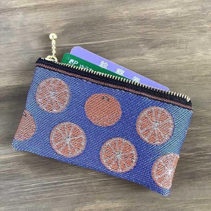 【みかん】畳縁 ぺたんこ ミニポーチ 小銭入れ カードケース 柑橘 オレンジ シトラス 青
