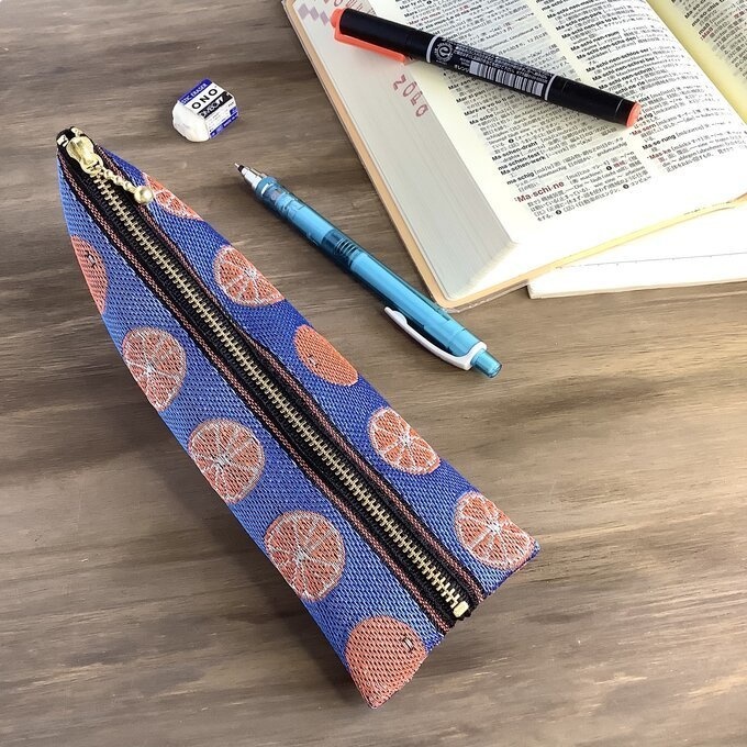 【みかん】畳縁 ぺたんこ ミニポーチ 小銭入れ カードケース 柑橘 オレンジ シトラス 青