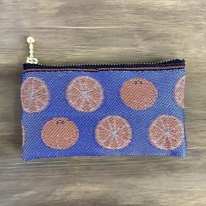 【みかん】畳縁 ぺたんこ ミニポーチ 小銭入れ カードケース 柑橘 オレンジ シトラス 青