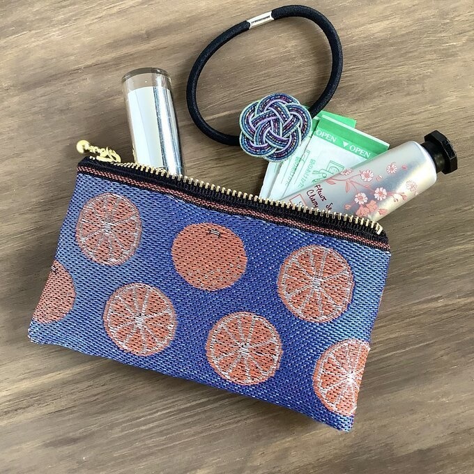 【みかん】畳縁 テトラ型 ペンケース 柑橘 オレンジ シトラス 青