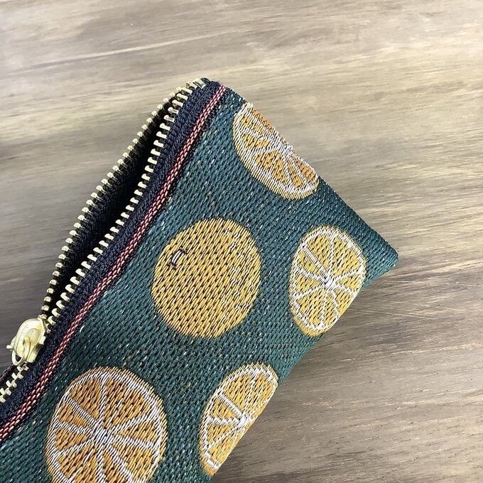 【みかん】畳縁 テトラ型 ペンケース 柑橘 オレンジ シトラス 深緑