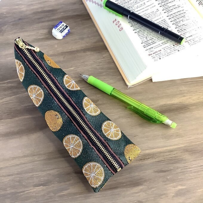 【みかん】畳縁 ぺたんこ ミニポーチ 小銭入れ カードケース 柑橘 オレンジ シトラス 深緑