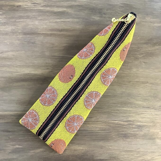 【みかん】畳縁 テトラ型 ペンケース 柑橘 オレンジ シトラス 黄色