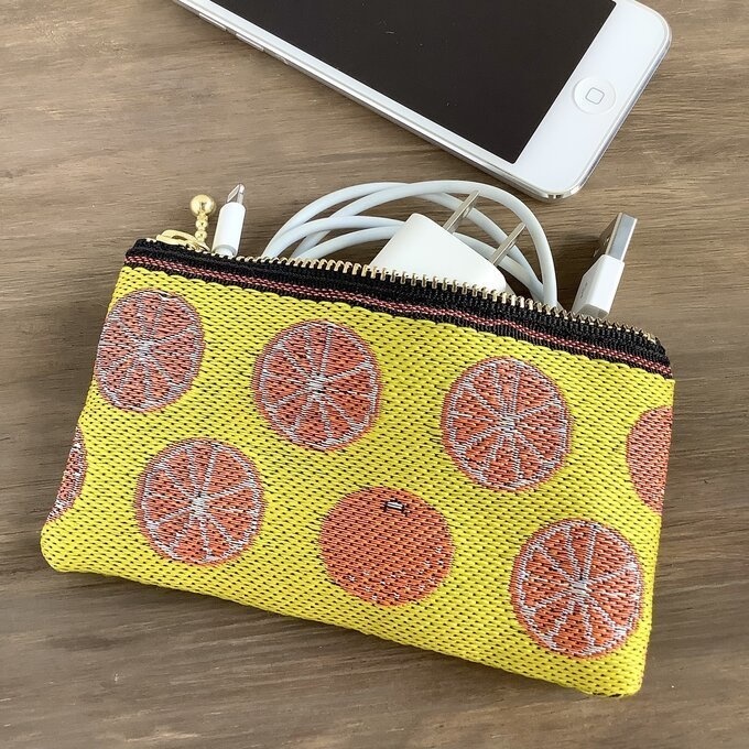【みかん】畳縁 ぺたんこ ミニポーチ 小銭入れ カードケース 柑橘 オレンジ シトラス 黄色
