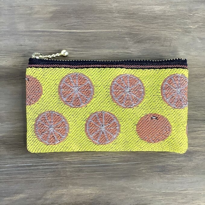 【みかん】畳縁 ぺたんこ ミニポーチ 小銭入れ カードケース 柑橘 オレンジ シトラス 黄色