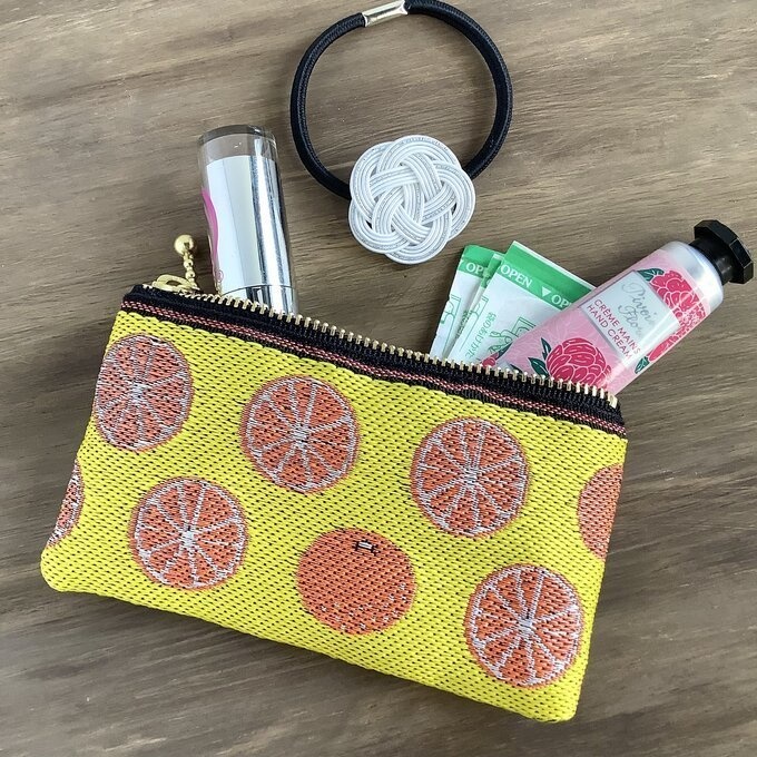 【みかん】畳縁 ぺたんこ ミニポーチ 小銭入れ カードケース 柑橘 オレンジ シトラス 黄色