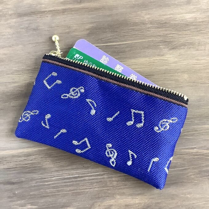 【音符】畳縁 ぺたんこ ミニポーチ カードケース 小銭入れ 青 白 音楽 楽譜