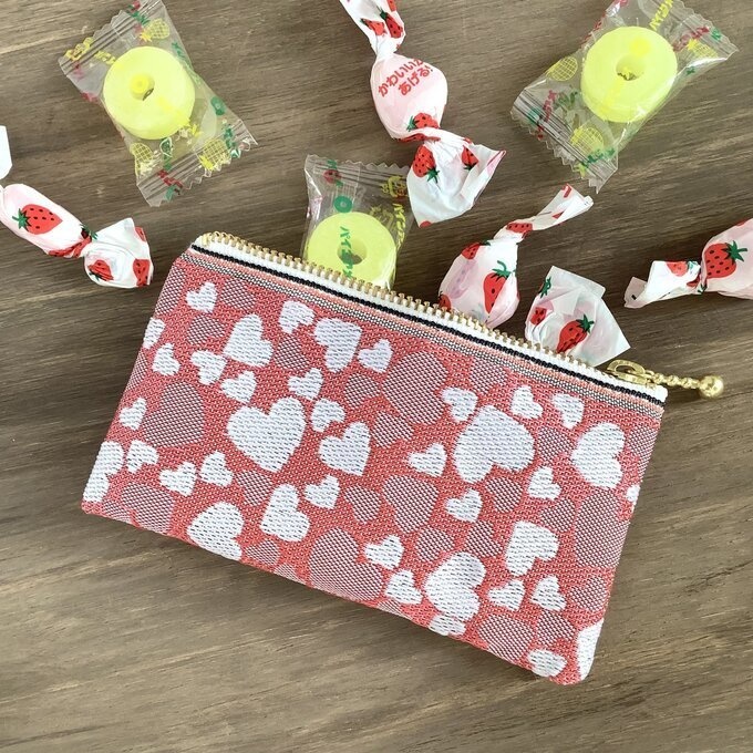 【ハート柄】畳縁 ぺたんこ 小銭入れ ミニポーチ ピンク ラブリー カードケース