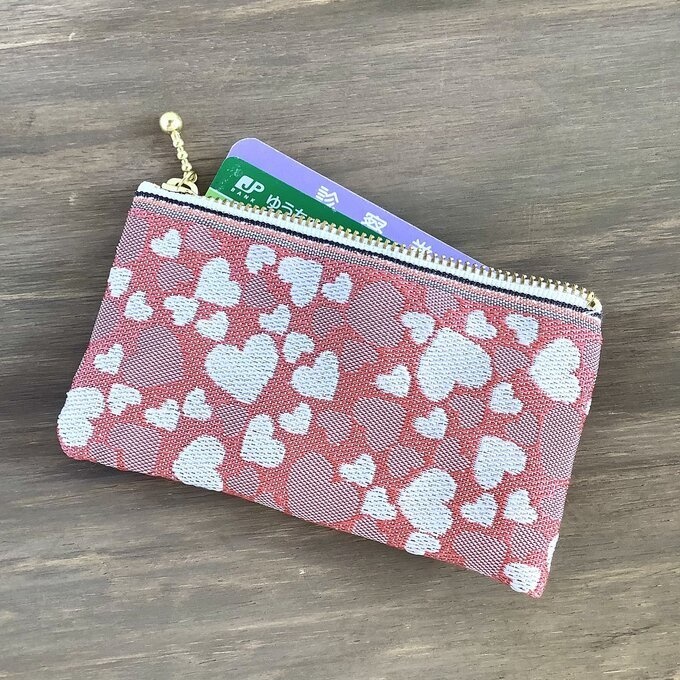 【ハート柄】畳縁 ぺたんこ 小銭入れ ミニポーチ ピンク ラブリー カードケース