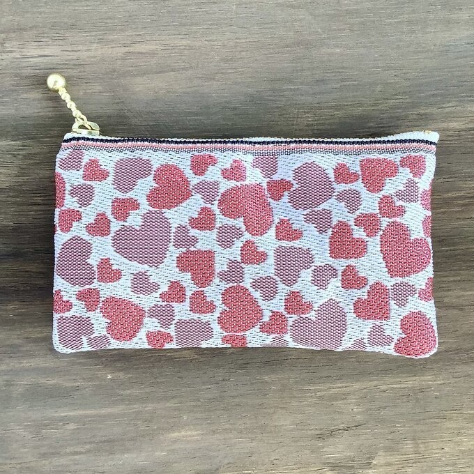 【ハート柄】畳縁 ぺたんこ 小銭入れ ミニポーチ 白 ラブリー カードケース
