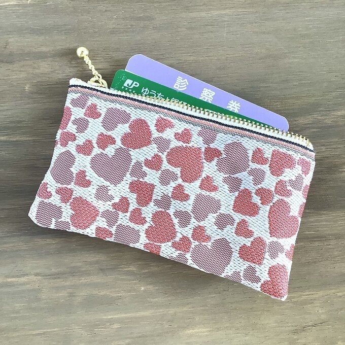 【ハート柄】畳縁 ぺたんこ 小銭入れ ミニポーチ 白 ラブリー カードケース
