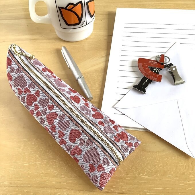 【ハート柄】畳縁 ぺたんこ 小銭入れ ミニポーチ 白 ラブリー カードケース