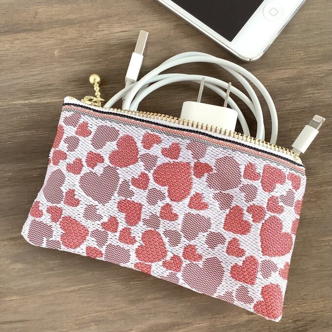 【ハート柄】畳縁 ぺたんこ 小銭入れ ミニポーチ 白 ラブリー カードケース