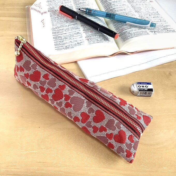 【ハート柄】畳縁 ぺたんこ 小銭入れ ミニポーチ ベージュ ラブリー カードケース