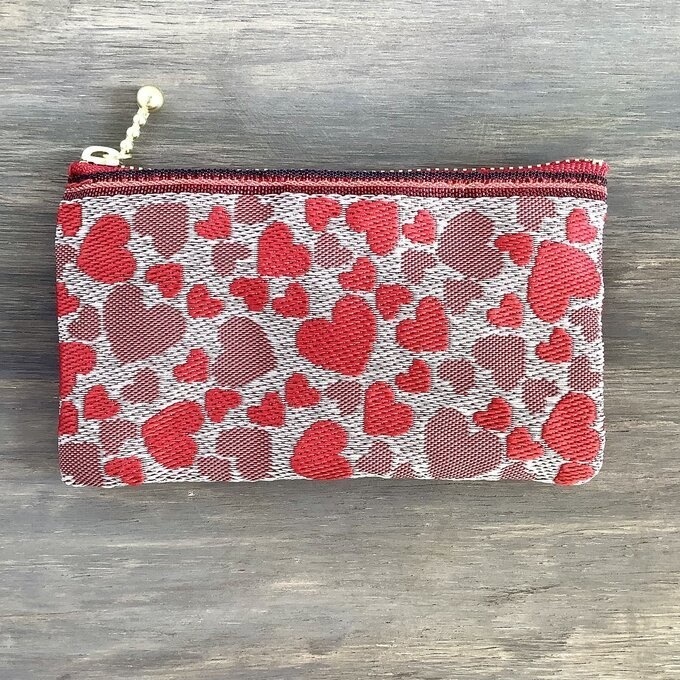 【ハート柄】畳縁 ぺたんこ 小銭入れ ミニポーチ ベージュ ラブリー カードケース