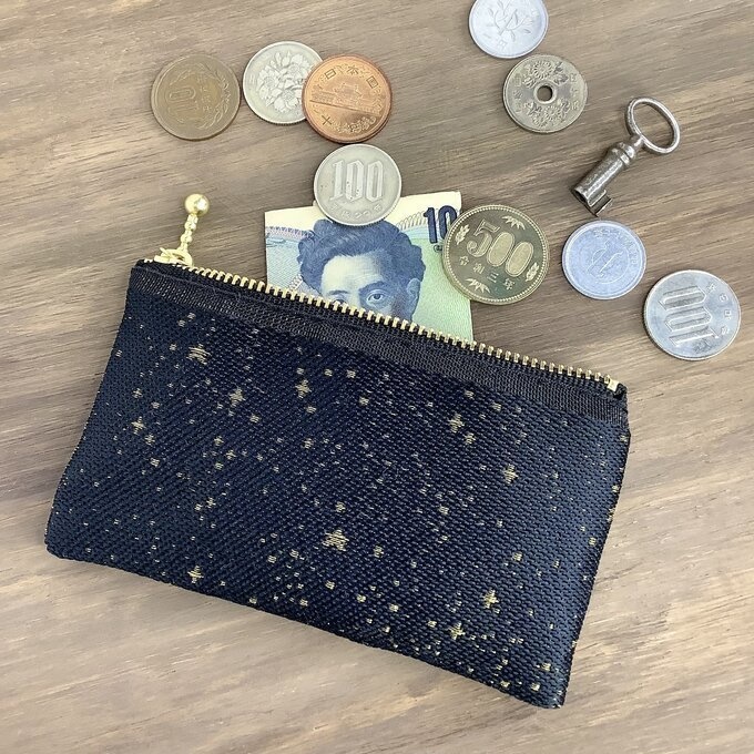 【星降る夜 金星】畳縁 ぺたんこ ミニポーチ 小銭入れ カードケース 星 スター 宇宙 空 黒 金