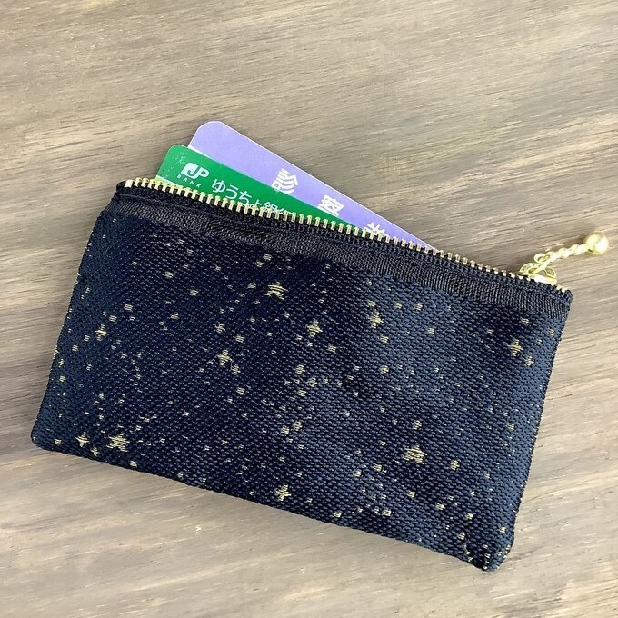 【星降る夜 金星】畳縁 ぺたんこ ミニポーチ 小銭入れ カードケース 星 スター 宇宙 空 黒 金