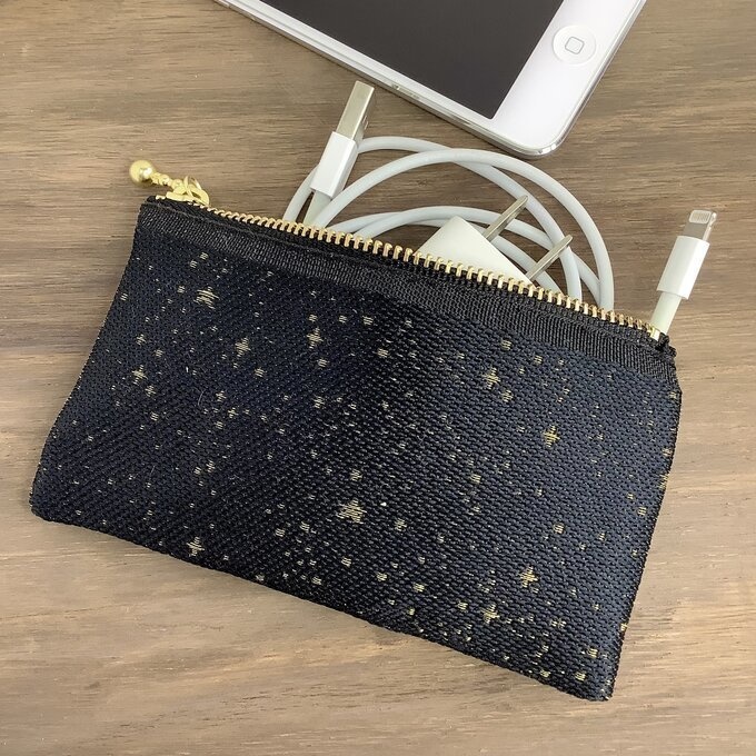 【星降る夜 金星】畳縁 ぺたんこ ミニポーチ 小銭入れ カードケース 星 スター 宇宙 空 黒 金