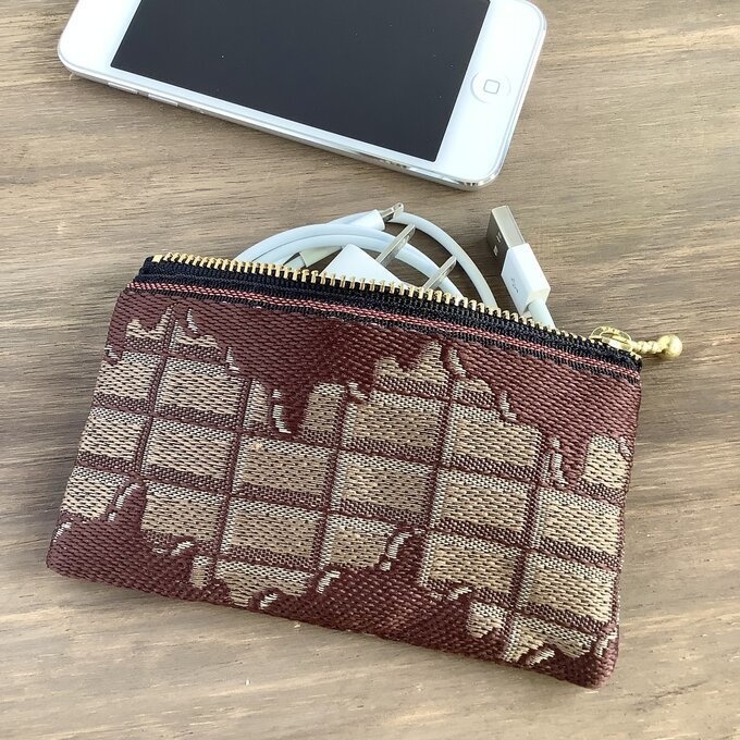 【板チョコ ミルク】畳縁 ぺたんこ ミニポーチ 小銭入れ カードケース 茶色 バレンタイン