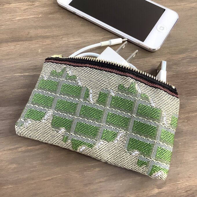 【板チョコ 抹茶】畳縁 ぺたんこ ミニポーチ 小銭入れ カードケース 緑色 バレンタイン